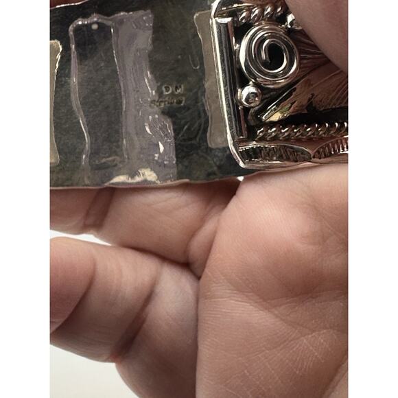 Sonoran Gold Turquoise Cuff Bracelet by Darrell Morgan Sterling Navajo 46 Grams - Picture 4 of 9